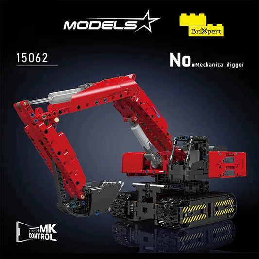 Tech Motorized MOC Red Mechanical Digger Bricks Toy