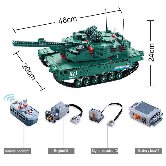 Military MOC Motorized M1A2 Main Battle Tank Bricks Toy