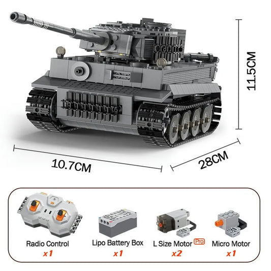 MOC WW2 Motorized RC Tiger Battle Tank Bricks Toy