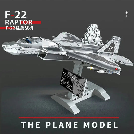 Military MOC F-22 Raptor Fighter Plane Bricks Kids Toy