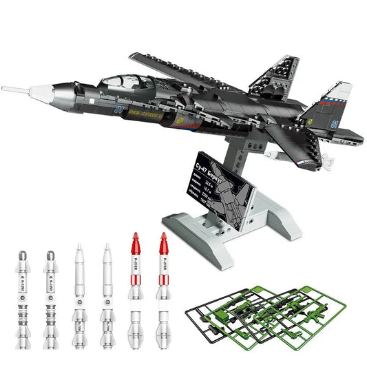 Military MOC SU47 Golden Air Fighter Plane Bricks Kids Toy