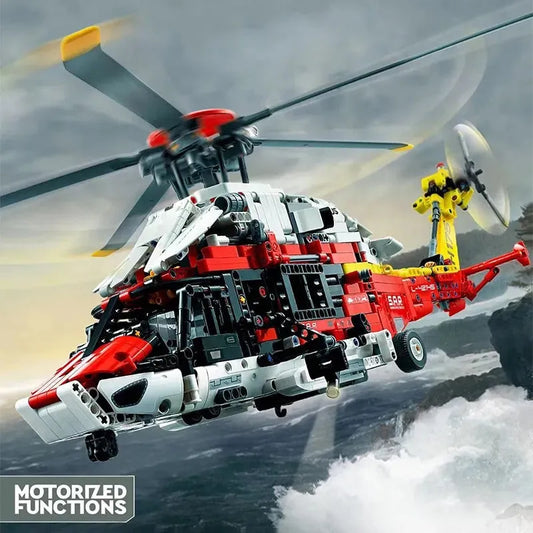 MOC Motorized Airbus H175 Rescue Helicopter Bricks Toy 74666