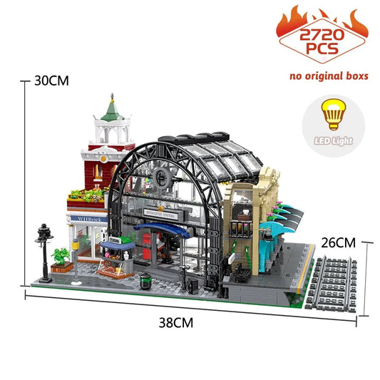 MOC Expert Creator Train Station Meeting Point Bricks Toy 89154