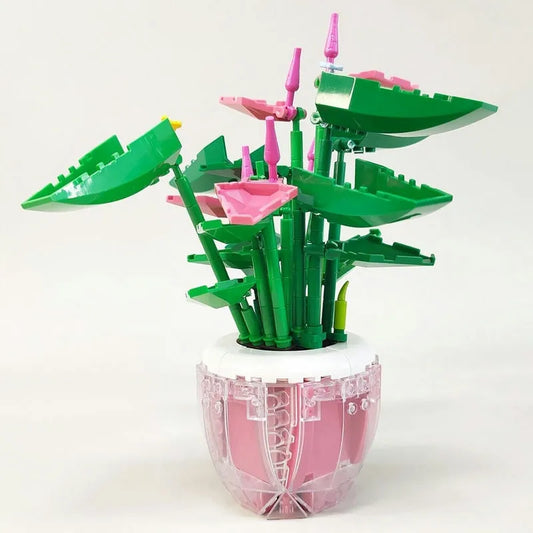 MOC Idea Potted Palm Pink Plants Bricks Kids Toys