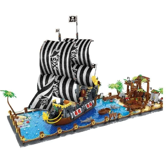 MOC Pirates Of The Caribbean Booty Bay Ship Bricks Kids Toys