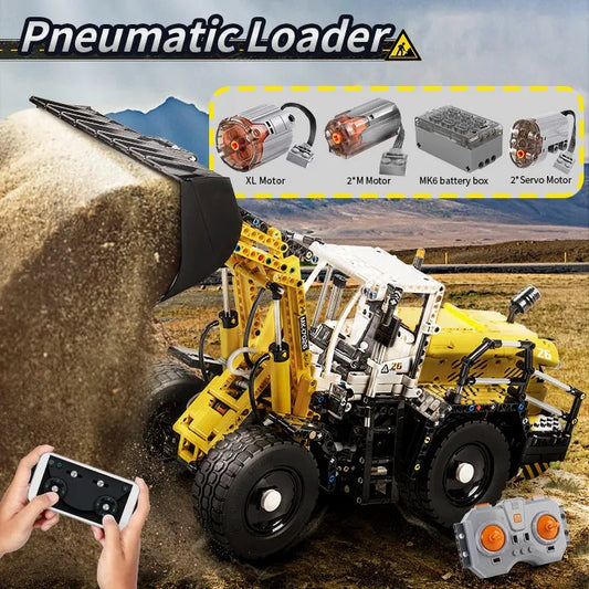 MOC APP Motorized Pneumatic loader Truck Excavator Bricks Toy
