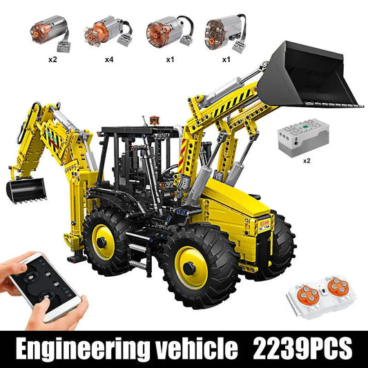 Technical Motorized MOC Excavator loader RC Bulldozer Truck Bricks Toy