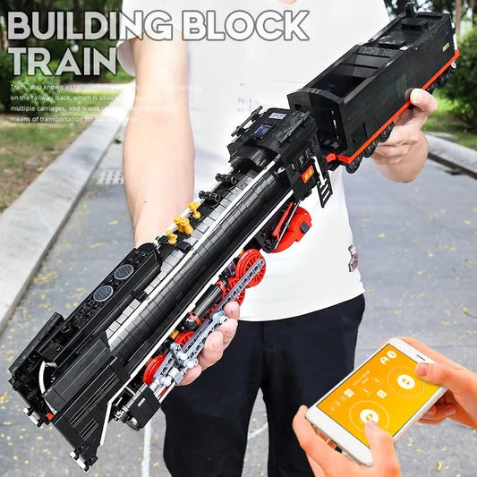 MOC APP Motorized RC QJ Steam Locomotive Train Bricks Toy