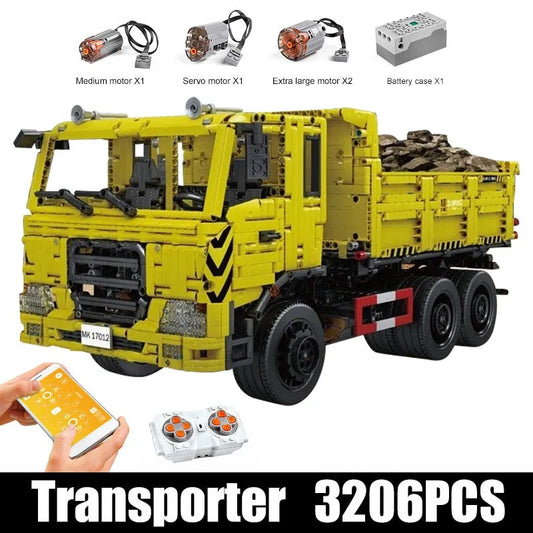 MOC APP RC Tech Three Way Dump Truck Bricks Toys 17012