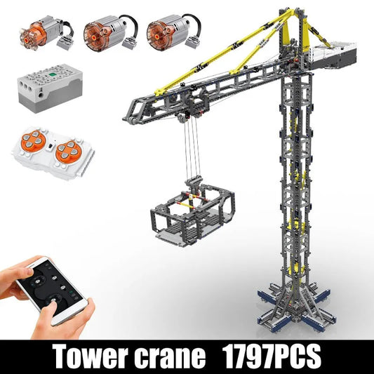 MOC Expert Tech Motorized RC APP Tower Crane Bricks Toy 17004