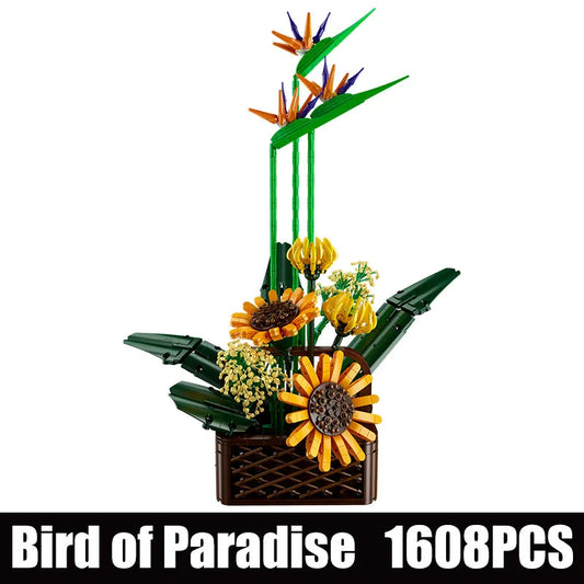 MOC Flower Bouquet Potted Birds Of Paradise Plant Bricks Toys