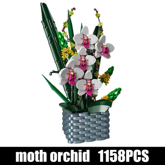 MOC Flowers Bouquet Potted Butterfly Orchid Plant Bricks Toy