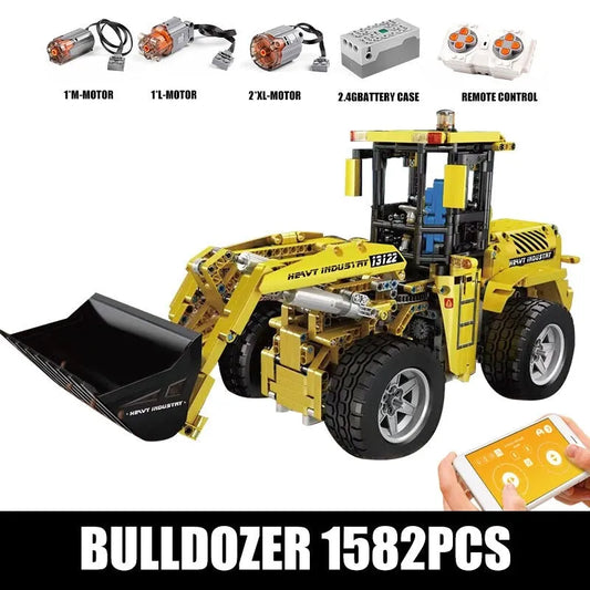MOC RC Motorized Wheel Loader Bulldozer Truck Bricks Toy