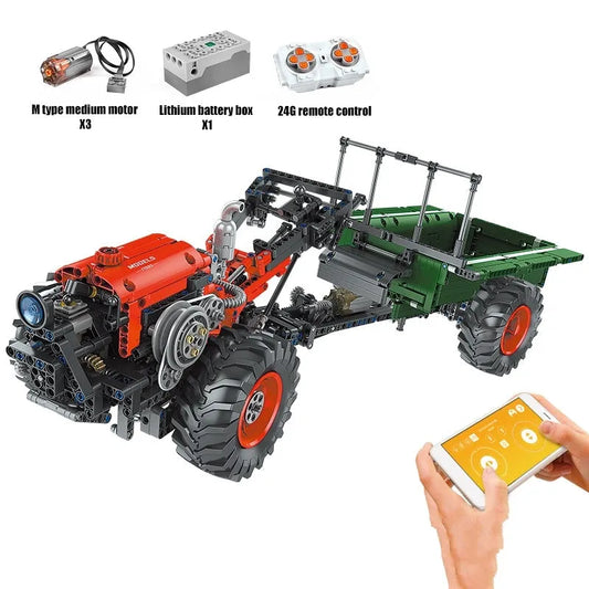 Tech MOC RC APP Motorized Farm Tractor Bricks Toys 17005