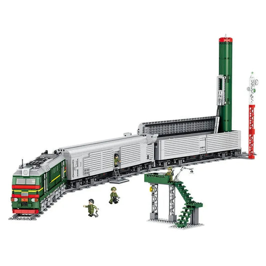 Military WW2 Missile Train SS-24 Heavy Railway Bricks Toy