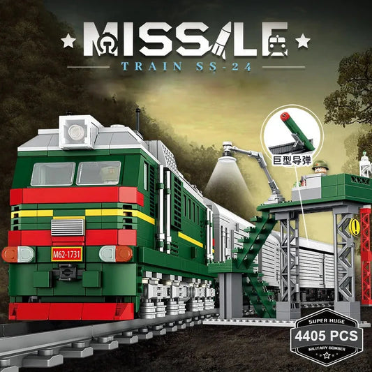 Military WW2 Heavy Missile Train SS-24 Railway Bricks Toy