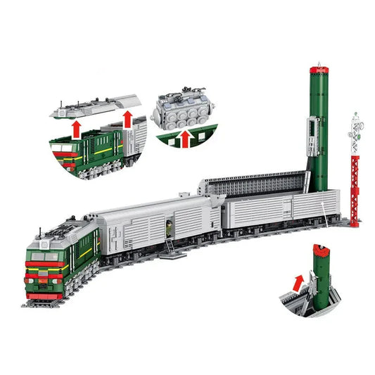 Military WW2 Heavy Missile Train SS-24 Railway Bricks Toy