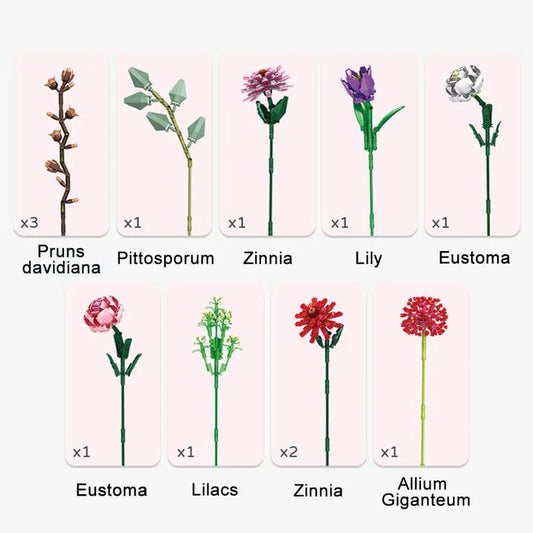 MOC Bouquet Romantic Flower Rose Bricks Toys