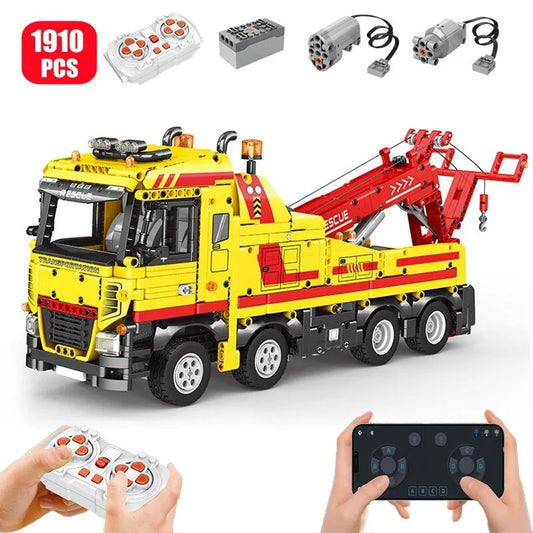 MOC Tech APP Motorized RC Wrecker Truck Bricks Toy 22012