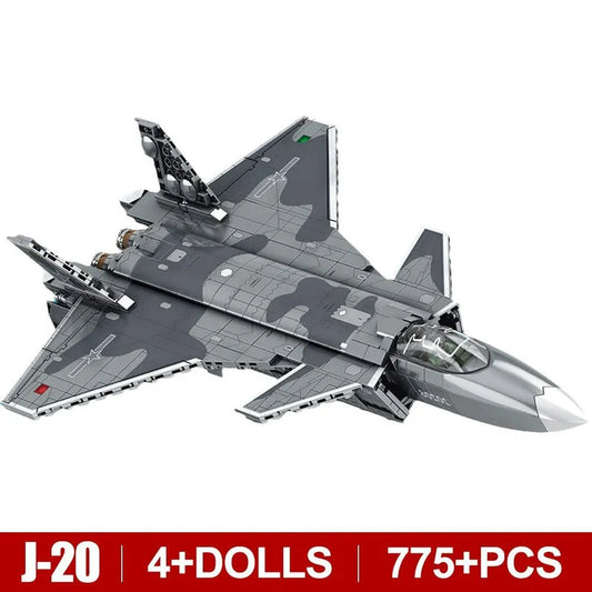 Military MOC Stealth Aircraft J-20 Fighter Jet Bricks Toy
