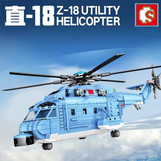 MOC Military Z-18 Utility Helicopter Bricks Toys