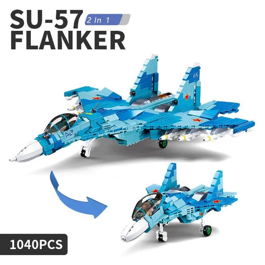 Military MOC SU-27 Flanker Fighter Jet Bricks Kids Toys