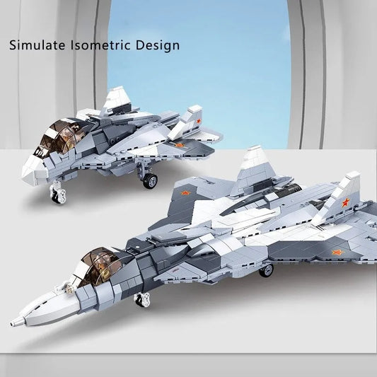 Military MOC SU-57 Flanker Fighter Jet Bricks Kids Toys