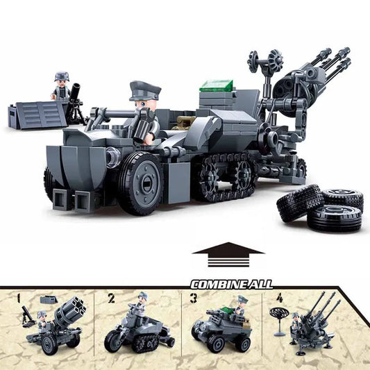 Military WW2 North Africa Battle Anti Aircraft Gun Bricks Toy