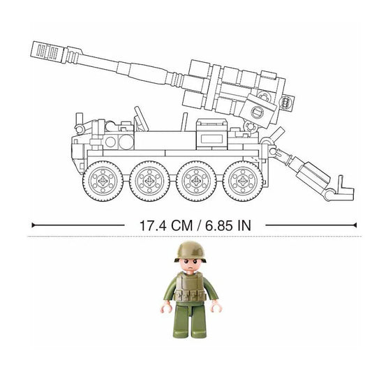 Military WW2 Self-Propelled 120MM Artillery Bricks Toy