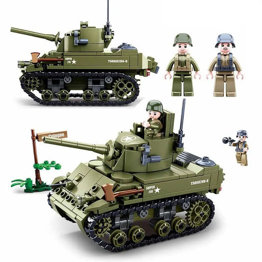 MOC Military WW2 US Army M5 Stuart Tank Bricks Toys