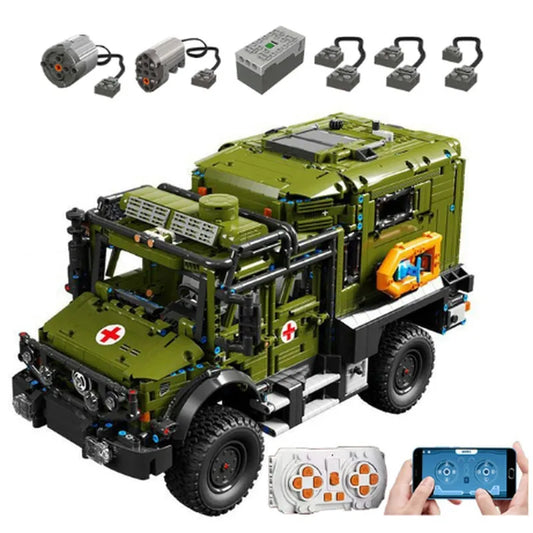 Military RC APP Rescue Vehicle Off Road Ambulance Bricks Toys