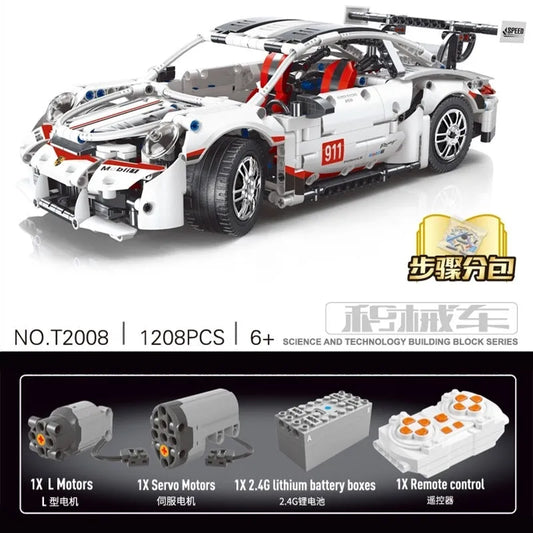 MOC Motorized RC Porsche 911 RSR Sports Car Bricks Toy T2008