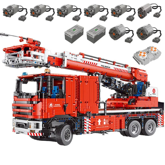 MOC RC APP City Ladder Water Canon Fire Truck Rescue Bricks Toy