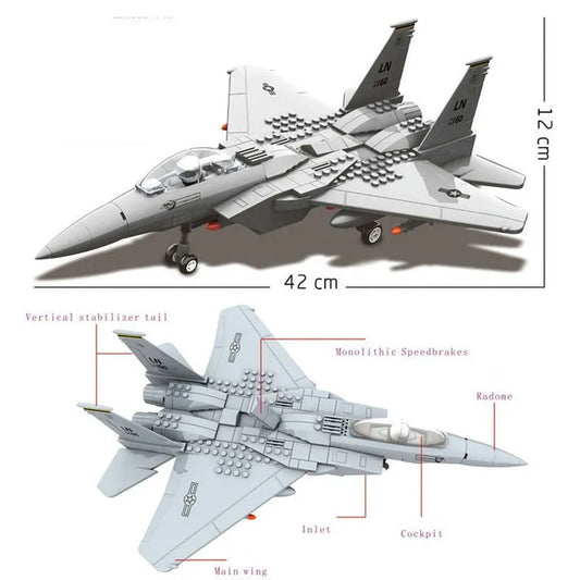 MOC Military F-15 Eagle Fighter Plane Bricks Kids Toys