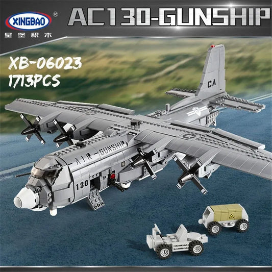 Military MOC WW2 AC-130 Gunboat Aircraft Bricks Kids Toys