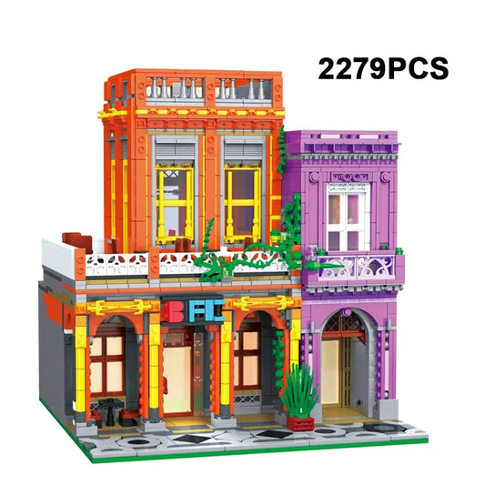 MOC 6022 City Street Cuban Restaurant Modular MINI Bricks Toys