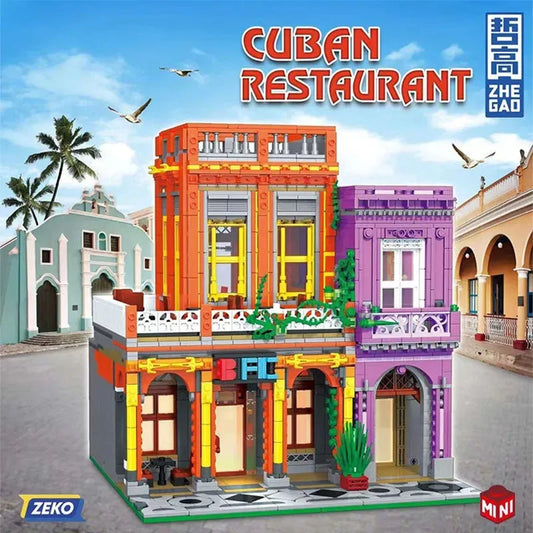 MOC 6022 City Street Cuban Restaurant Modular MINI Bricks Toys