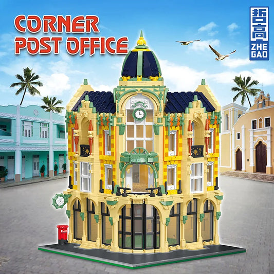 MOC 6023 Street City Corner Post Office Modular MINI Bricks Toys