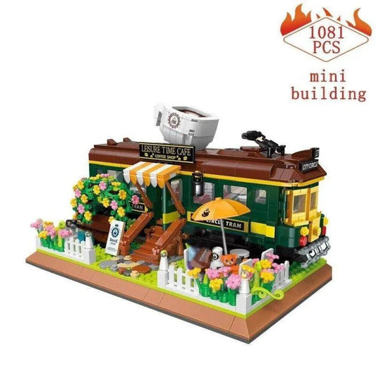 MOC Experts Train Coffee House Modular MINI Bricks Kids Toys