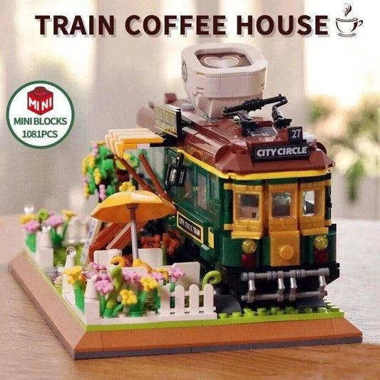 MOC Experts Train Coffee House Modular MINI Bricks Kids Toys