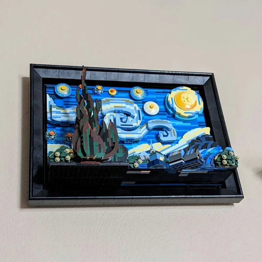 MOC Art Idea Famous Picture Paint Starry Night Bricks Toys