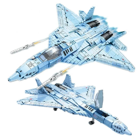 MOC Military Aircraft SU-57 Heavy Fighter Jet Bricks Toy