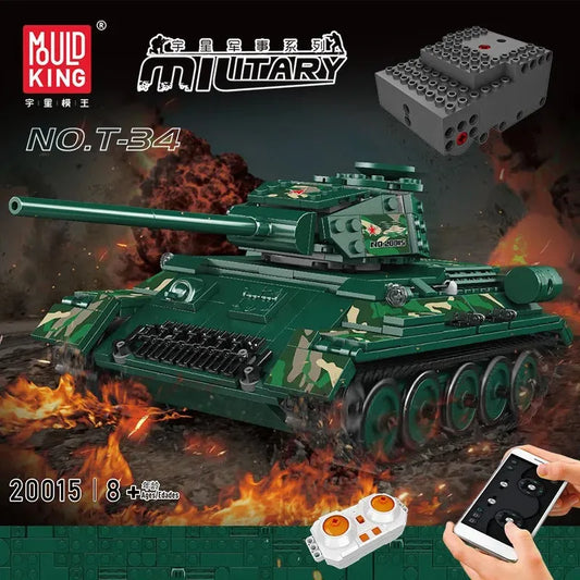 Military RC APP MOC Motorized T34 Medium Tank Bricks Toys