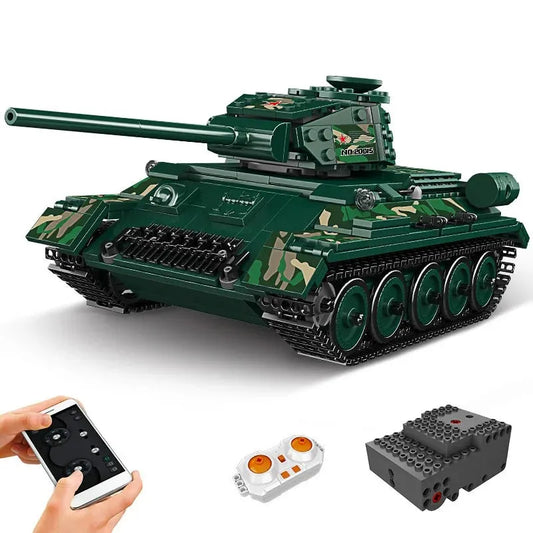 Military RC APP MOC Motorized T34 Medium Tank Bricks Toys