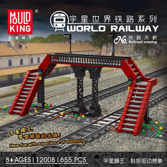 MOC City Railroad Crossing Train Railway Bricks Toy 12008