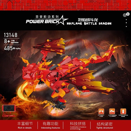 MOC Creative Flaming Battle Dragon Robot APP RC Bricks Toy 13148