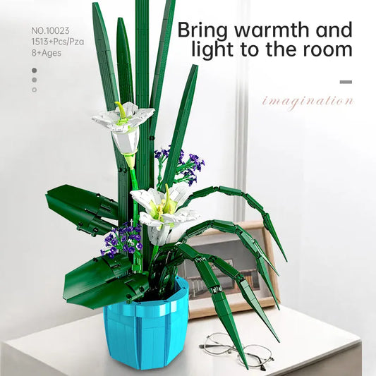 MOC Flowers Bouquet Bonsai Lily Potted Plant Bricks Toys