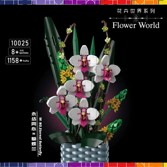 MOC Flowers Bouquet Potted Butterfly Orchid Plant Bricks Toy