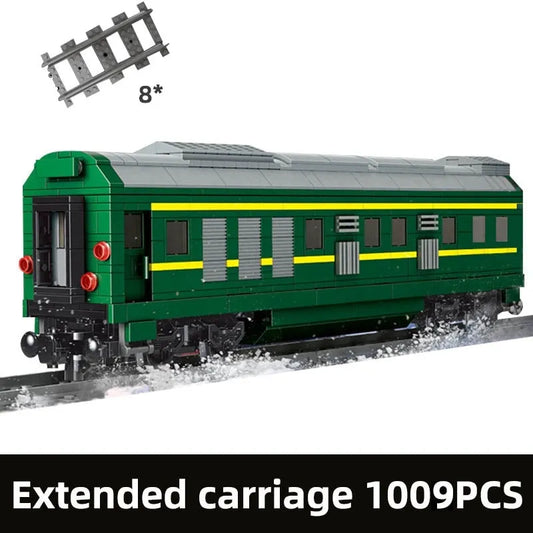 MOC Green Diesel Train Extended Carriage Bricks Toy
