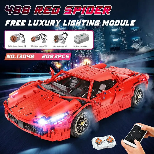MOC RC Motorized 488 Red Spider Racing Car Bricks Toy 13048